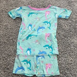 Little Sleepies Mint Dolphin Pajama Set with Pink Trim